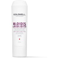 White Goldwell Dualsenses Blonde & Highlights Anti-Yellow Conditioner bottle with purple text, 200ml.