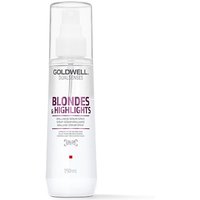 Goldwell Dualsenses Blonde & Highlights Brilliance Serum Spray, 150ml white bottle with clear cap and purple text.