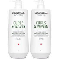 Goldwell Dualsenses Curls and Waves Shampoo, 1000ml twin pack, white bottles with pump dispensers and green text.