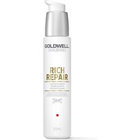 Goldwell Dualsenses Rich Repair serum in white bottle with silver pump, gold text, and red square logo, 100ml.