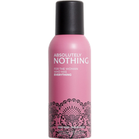 Pink GOSH deodorant spray with black cap, lace design at base, text "Absolutely Nothing For Her" in white.