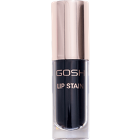 GOSH Lip Stain Dark Chocolate, 3 ml, sleek tube with metallic cap and transparent base showing dark brown shade.