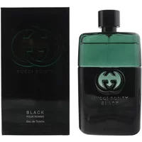 Gucci Guilty Black Pour Homme 90ml bottle, green and black design with iconic Gucci logo, next to matching box.