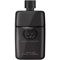 Gucci Guilty Pour Homme Parfum 90ml, sleek black bottle with embossed logo and black cap.