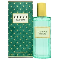 Gucci Memoire d'une Odeur Eau De Parfum 100ml, turquoise bottle with yellow cap, green box with gold stars.