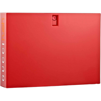 Red rectangular Gucci Rush Eau de Toilette bottle with white logo on the side, 75ml.