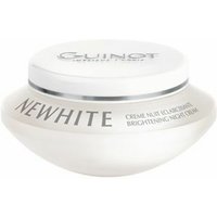 Guinot Newhite Brightening Night Cream 50ml in a white round jar with silver text and a smooth, flat lid.