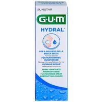 GUM Hydral Moisturizing Spray 50 ml, white and blue box with water droplet graphic and Italian text.