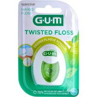GUM Twisted Floss 300 mm in green and white packaging with leaf design and plaque removal feature.