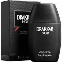 Drakkar Noir Eau De Toilette 100ml by Guy Laroche, black bottle with white text, next to matching black box.