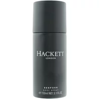 Matte black Hackett London Bespoke Body Spray 150ml with white logo and text on cylindrical bottle.