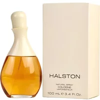 Halston Classic Eau De Cologne 100ml with a teardrop-shaped amber bottle and cream cap, next to a matching cream box.