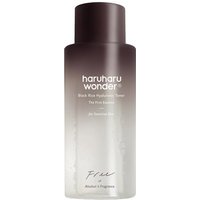 Black gradient bottle of Haruharu Wonder Black Rice Hyaluronic Toner, 150 ml, with white text and sleek cap.