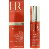 Red Helena Rubinstein Force C 10% Vitamin C Eye Mask bottle, 15ml, with matching box, gold accents, and white text.