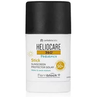 White Heliocare 360º Pediatrics Stick SPF50+ with black cap, yellow sun icon, and blue accents.