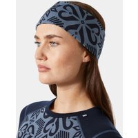 Navy Helly Hansen LIFA® Merino headband with geometric patterns, worn by a model, matching navy top.