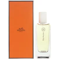 Hermès Paris Oud Alezan Eau De Parfum 100ml, clear bottle with white cap, next to orange Hermès box.