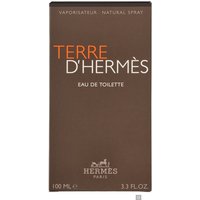 Brown box of Hermes Terre D'Hermes Eau de Toilette Spray, 100ml, with white and orange text.