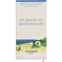 Hermes Un Jardin En Mediterranee Eau de Toilette 50ml, white box with blue text and green landscape illustration