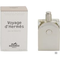Hermes Voyage D'Hermes 35ml Eau de Toilette, sleek silver bottle with rounded edges, next to matching box.