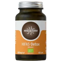 Hifas da Terra Detox Capsules in dark amber bottle with silver cap, orange label, and white text, 60 capsules.