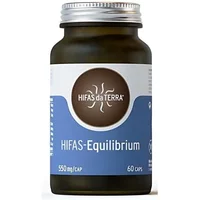Hifas da Terra Equilibrium Capsules in a dark brown bottle with a silver cap and blue label, 60 capsules, 550 mg each.