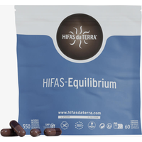 HIFAS-Equilibrium Refill 60 caps in blue and white pouch with logo and scattered capsules.