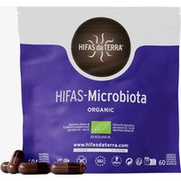 Hifas Da Terra HIFAS-Microbiota Refill, purple and white pouch with brown capsules, 60 count.