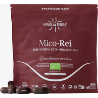 Hifas Da Terra Mico-Rei Refill, maroon pouch with white text, 60 capsules, eco-friendly label.