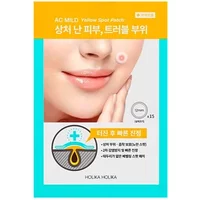 Holika Holika AC Mild Yellow Spot Patches x15, blue and yellow packaging with illustration of skin application.