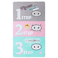 Holika Holika Pig-nose Clear Black Head 3-Step Kit with colorful packaging and cartoon pig nose illustrations.