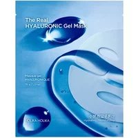 Holika Holika The Real Hyaluronic Gel Mask 35g in blue packaging with water droplet design.