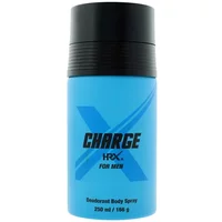Blue HRX Charge For Men deodorant body spray, 250ml, with black cap and bold "X" design on the front.