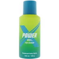 Green and blue HRX Power For Women Deodorant Spray 150ml with bold X design and blue cap.