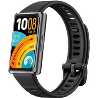 Black Huawei Band 11 Pro activity tracker with 1.62" AMOLED display, colorful interface, and adjustable silicone strap.
