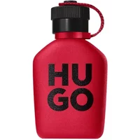 Red Hugo Boss Hugo Intense Eau De Parfum bottle with black cap and bold "HUGO" text.