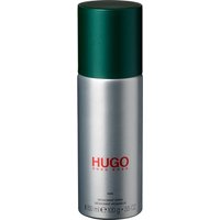 Silver Hugo Boss Hugo Man deodorant spray with green cap, red logo, 150ML size.