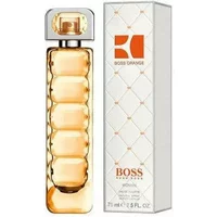 Hugo Boss Orange Eau De Toilette 75ml, amber glass bottle with silver cap, next to white box with orange accents.