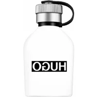 White Hugo Boss Reversed Eau De Toilette bottle with black text and silver cap.