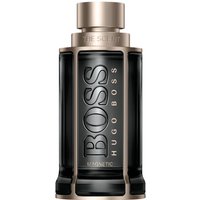 Hugo Boss The Scent Magnetic EDP 100 ml, sleek black bottle with metallic accents and bold "BOSS" lettering.