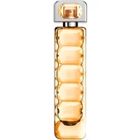 Clear glass bottle of Hugo Boss Woman Eau De Toilette, 75ml, with a silver cap and amber liquid inside.