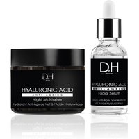 Hyaluronic Acid Anti-Aging Essentials Duo with black jar night moisturizer and clear dropper bottle facial serum.