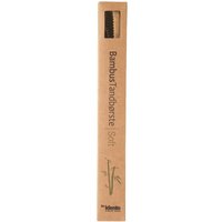 Idento Bamboo Toothbrush Soft in eco-friendly brown packaging with black bristles visible through a cutout.