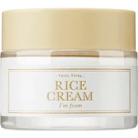 Cream-colored jar of "I'm FROM Rice Cream" with beige lid and gold text on white label.