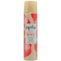 Beige and red Impulse TrueLove body spray can with floral design, 75ml size.