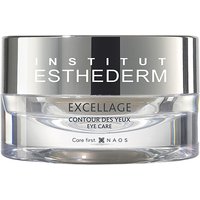 Clear jar with silver lid, Institut Esthederm Excellage Re-Densifying Eye Balm, 15ml, elegant black and white label.
