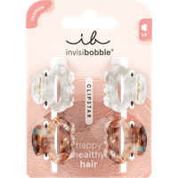 Invisibobble Clipstar Petit Bijoux S, 4 clear and tortoiseshell hair clips on pink packaging.