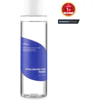 Clear bottle of Isntree Hyaluronic Acid Toner 200ml with blue label and white cap, Amazon's Choice badge.