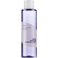 Clear cylindrical bottle with purple tint, white cap, and label reading "Isntree Onion Newpair Essence Toner 200ml."
