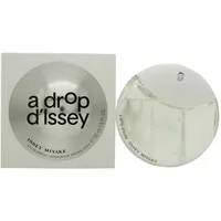 Clear round bottle of Issey Miyake A Drop d'Issey Eau De Parfum 50ml with minimalist white packaging.